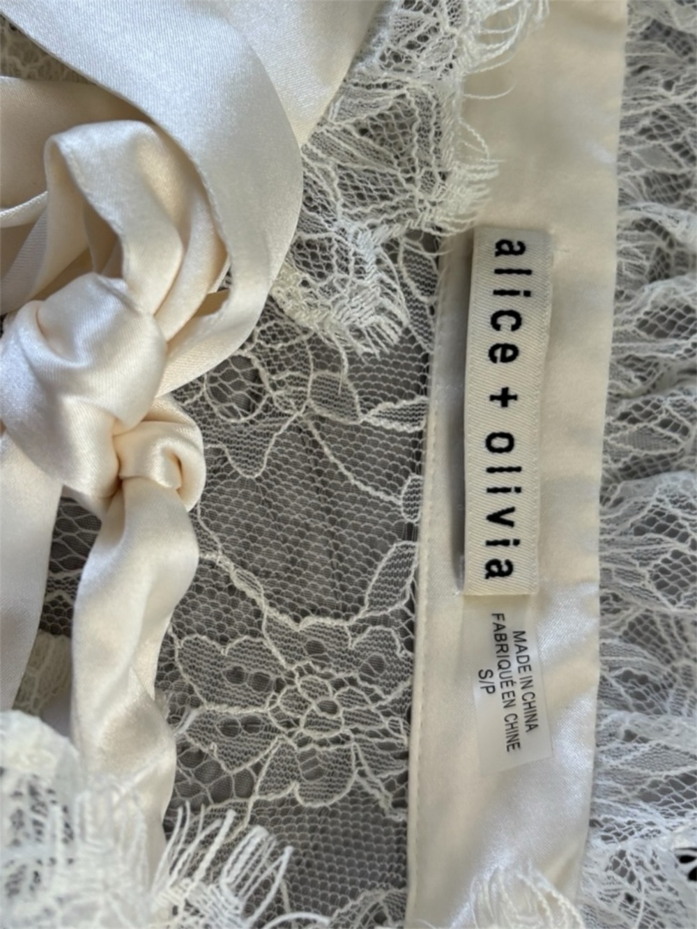 Alice + Olivia Ivory Lace Chemise with Satin Trim(BLOUSE ONLY)